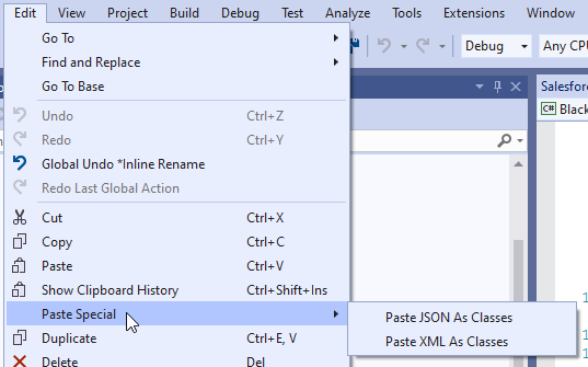 vs paste json as class